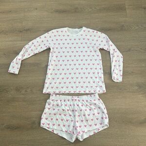 LAKE Pima Crew Long-Short Set in Darling Pink Heart size small